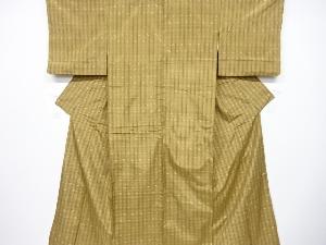 リサイクル　格子に琉球絣柄織り出し手織り紬着物